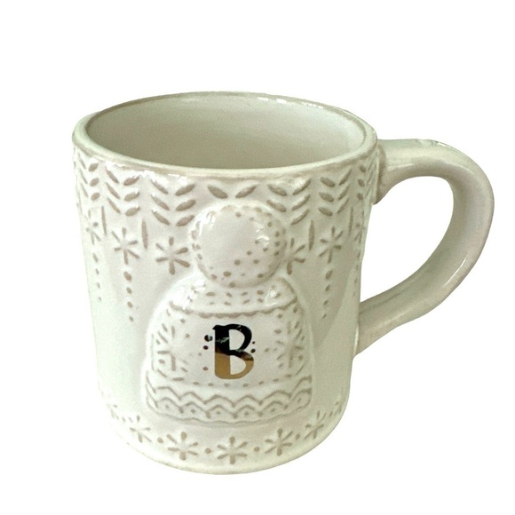 Anthropologie Snowcap Reactive Glazed Cream Gray Gold Monogram Initial B Mug - Picture 9 of 9